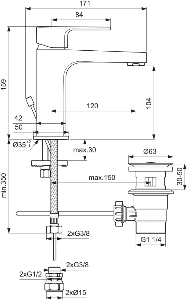 Ideal Standard BC721AA Cerafin D Waschtischarmatur, Chrome, Basin Mixer with Waste, Basin Mixer with