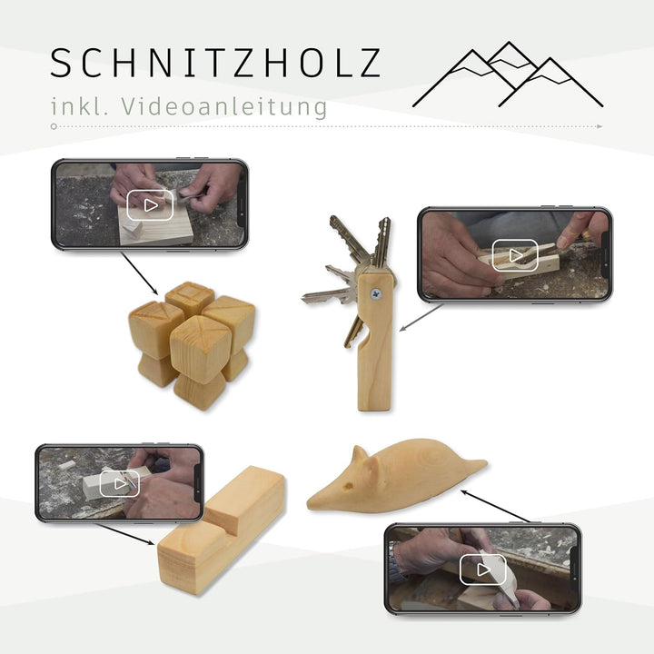 12er Pack Schnitzholz Linde aus den Alpen Schnitzanleitung – Rohlinge aus unbehandeltem Lindenholz z
