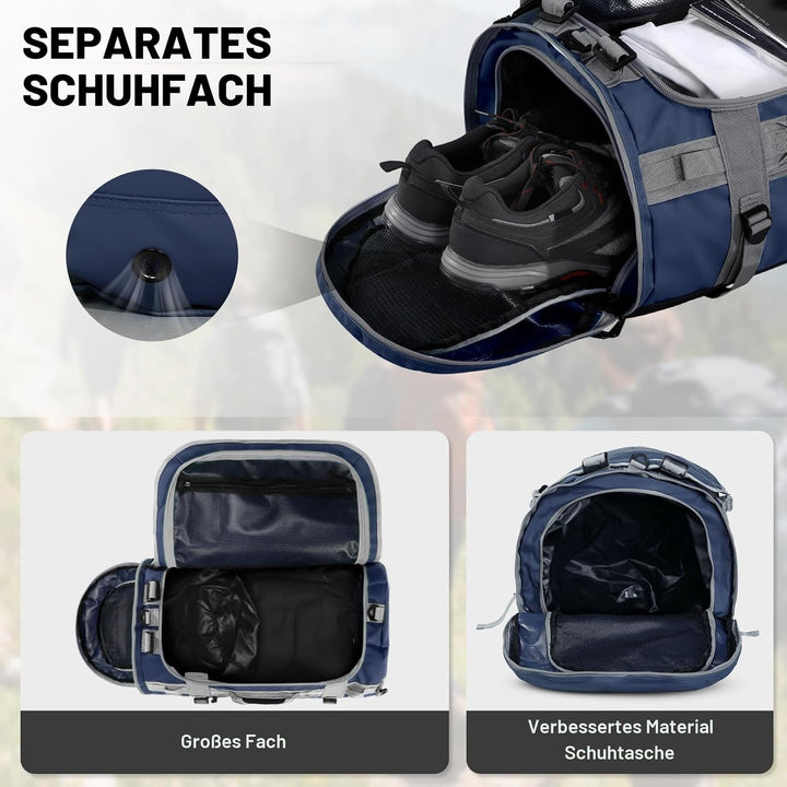 MIER Grosse Sporttasche wasserdicht Sportrucksack mit Schuhfach umwandelbar in Rucksack, 45L/60L/90L