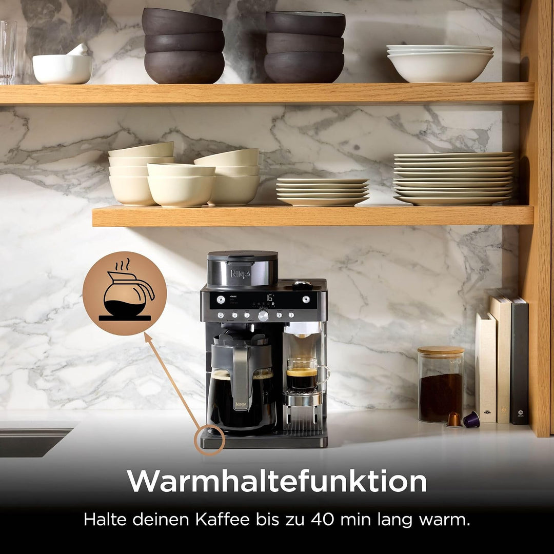 Ninja Prestige 2-in-1 Filterkaffee- und Kapselmaschine mit integriertem Milchaufschäumer, für Latte,