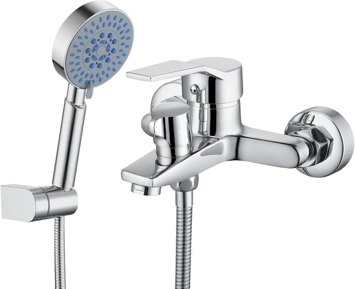 Badewannenarmatur mit Handbrause, Messing Mischbatterie Badewanne mit 5 Funktionen, Aufputz Wannenar