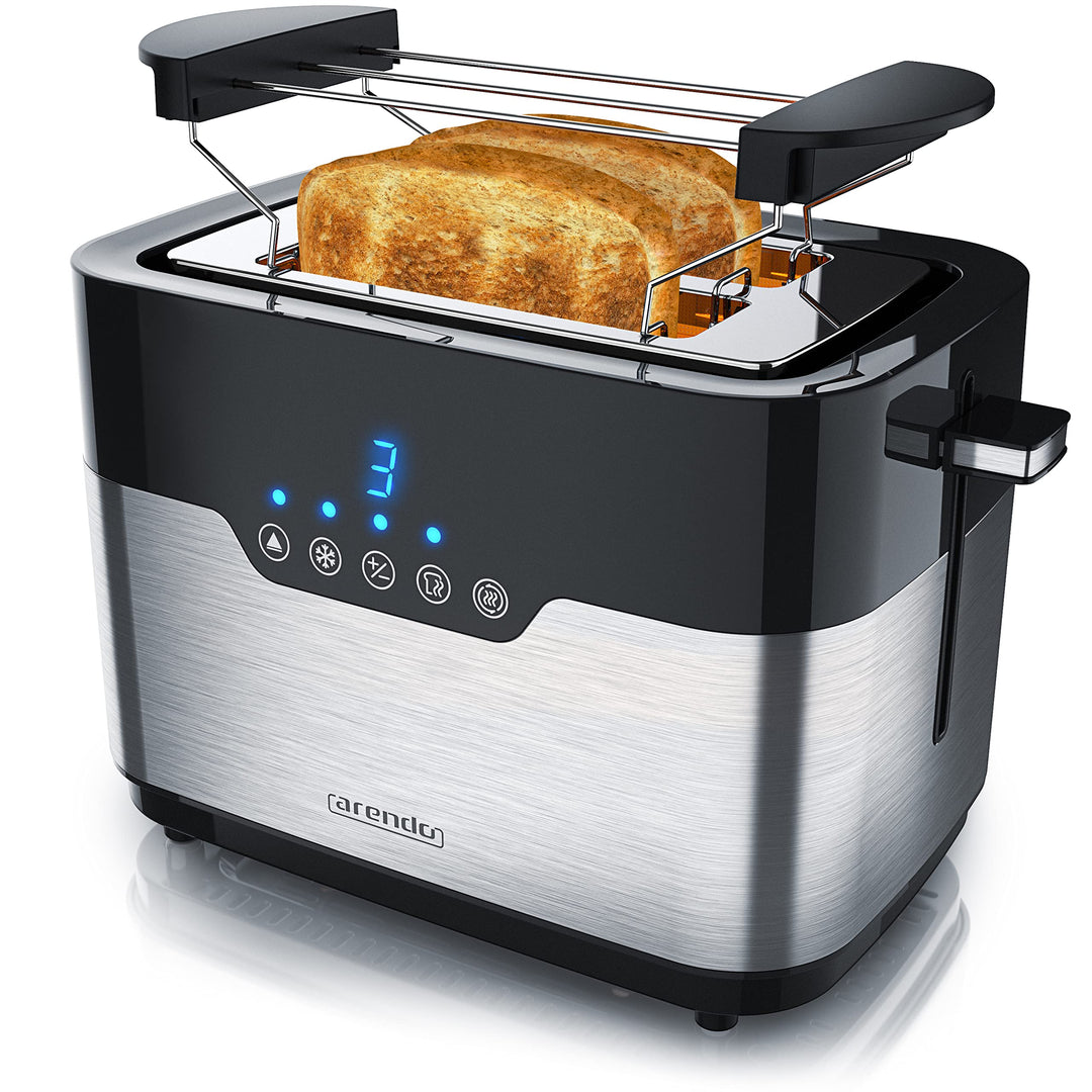 Arendo - Edelstahl Toaster 2 Scheiben mit LED Anzeige – Brötchenaufsatz - extra breite Schlitze – 7