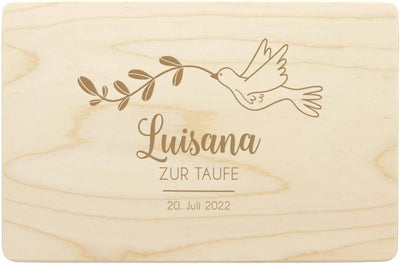 Erinnerungskiste Taube personalisiert zur Taufe I aus Kiefern-Holz I 40x30x23 cm, 40x30x23