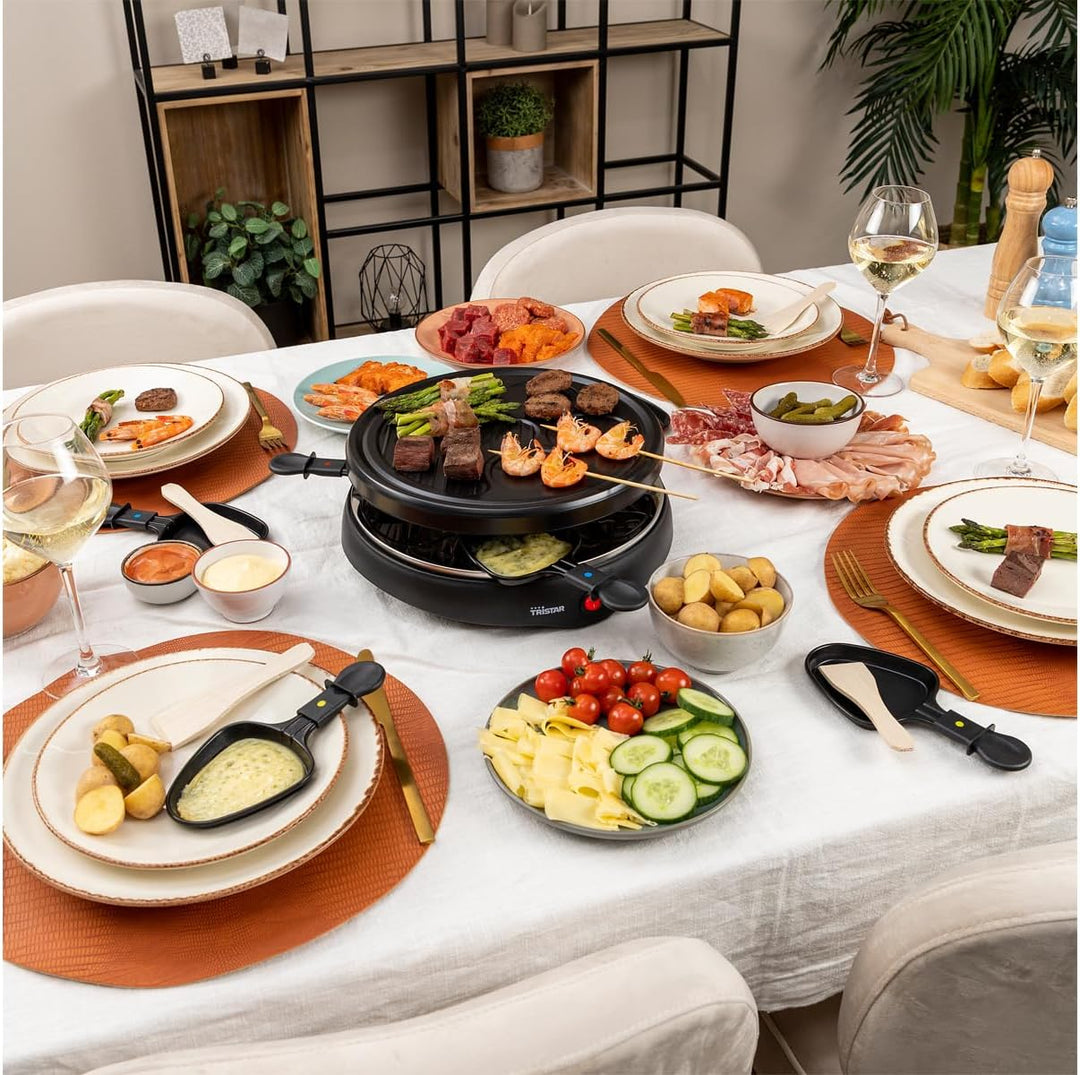 Raclette & Grill Set mit integrierter Crêpefläche, geeignet für 6 Personen inklusive Teppan Gabeln,