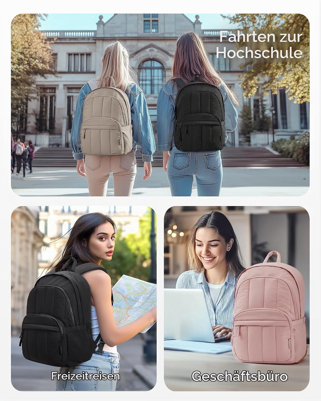 Bagsmat Puffer Laptop Rucksack Damen, Reiserucksack Schulrucksack Teenager, Gesteppte College Arbeit