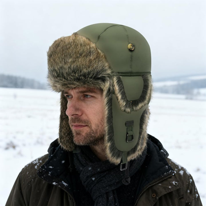 Alkaidstar Unisex Fliegermütze Rib Bomber Aviator Pilot Hat Faux Fellmütze Winter Russische Mütze He