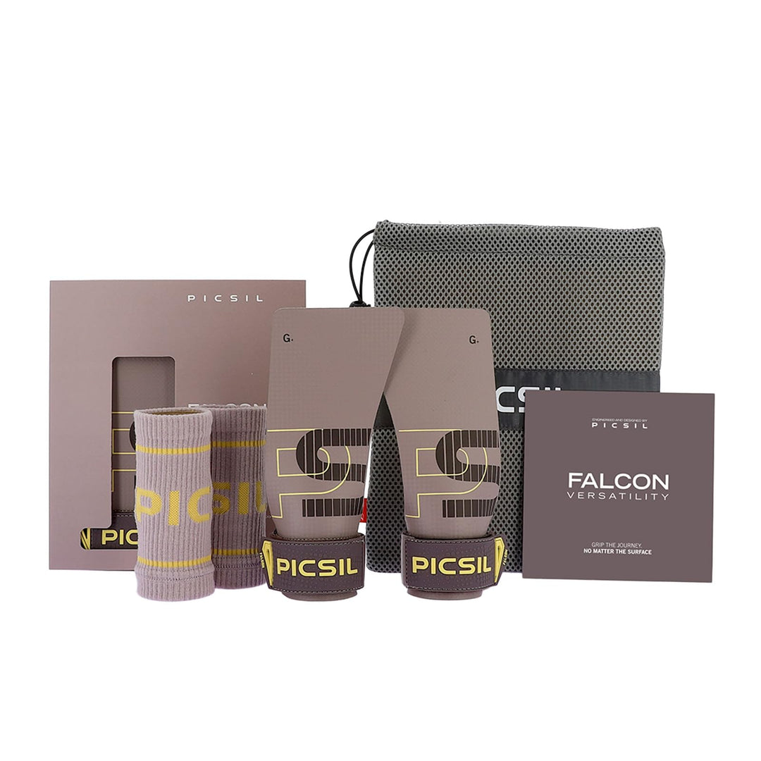 PICSIL Falcon Grips Set, Carbonfaser Grips für Chalk | Grips-Set mit Handgelenkbandagen und Tasche.