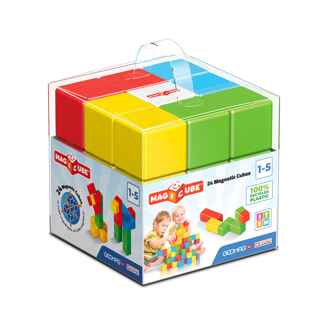 Geomag Magicube - 24 Würfel - Magnetisches Konstruktionsspielzeug für Kinder - Green Line - Lernspie