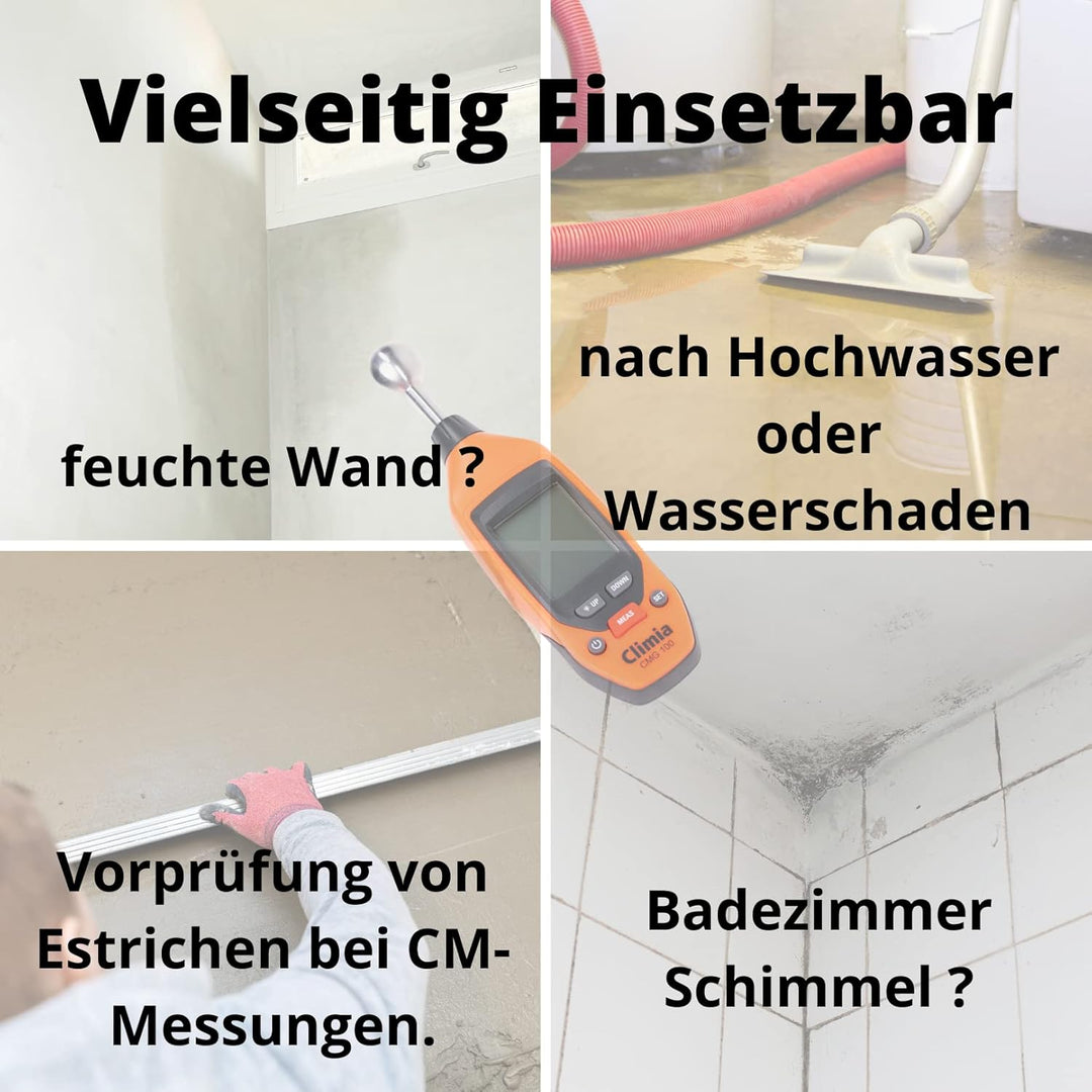 Climia CMG100 Feuchtemessgerät Wände, 5-40 mm Analysetiefe, Feuchtigkeitsmessgerät mit bis zu 50-Stu
