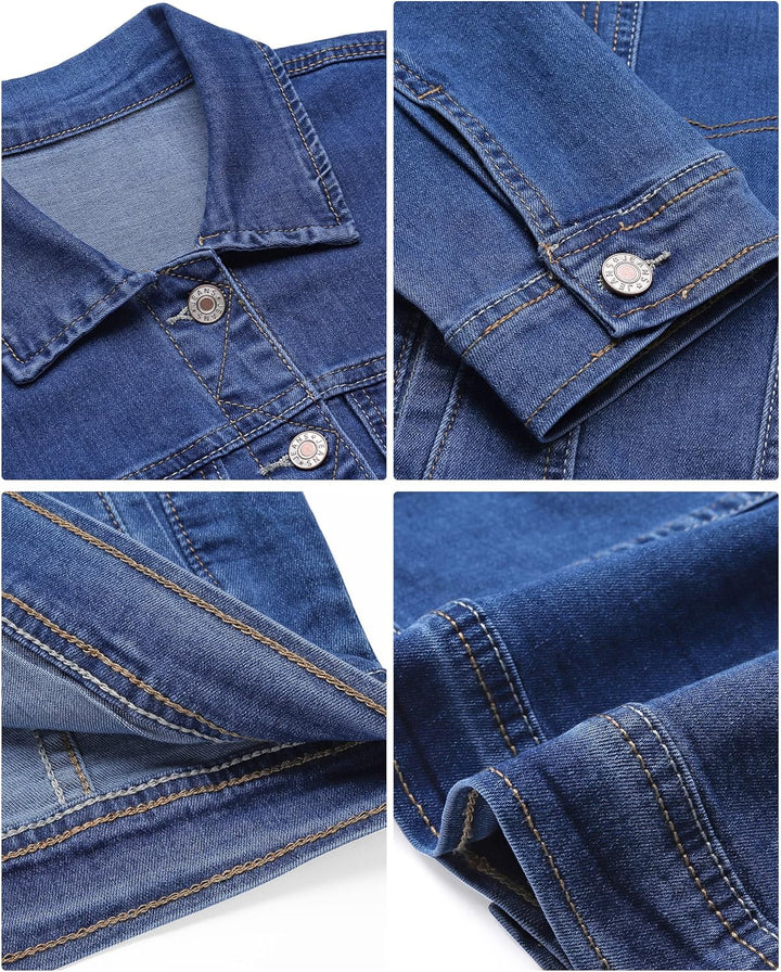 Roskiky Jeansjacken Damen Jean Stretchy Langarm Trucker Jacke mit Tasche XS Nachteinbruch blau, XS N