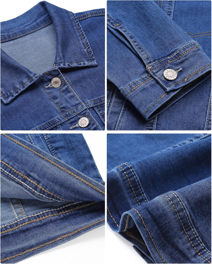 Jeansjacken Damen Jean Stretchy Langarm Trucker Jacke mit Tasche, S Nachteinbruch blau