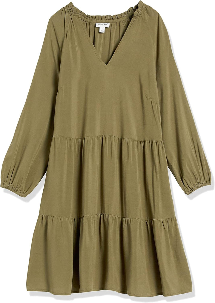 The Drop gestuftes Minikleid mit Rüschenausschnitt für Damen von @caralynmirand S Olivgrün, S Olivgr