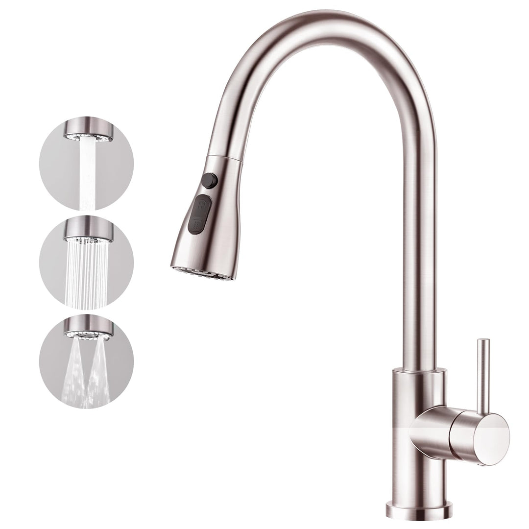 CREA Hochdruck Wasserhahnküche, Küchenarmatur mit 3 Funktionen Brause, Mischbatterie, Ausziehbar, 36