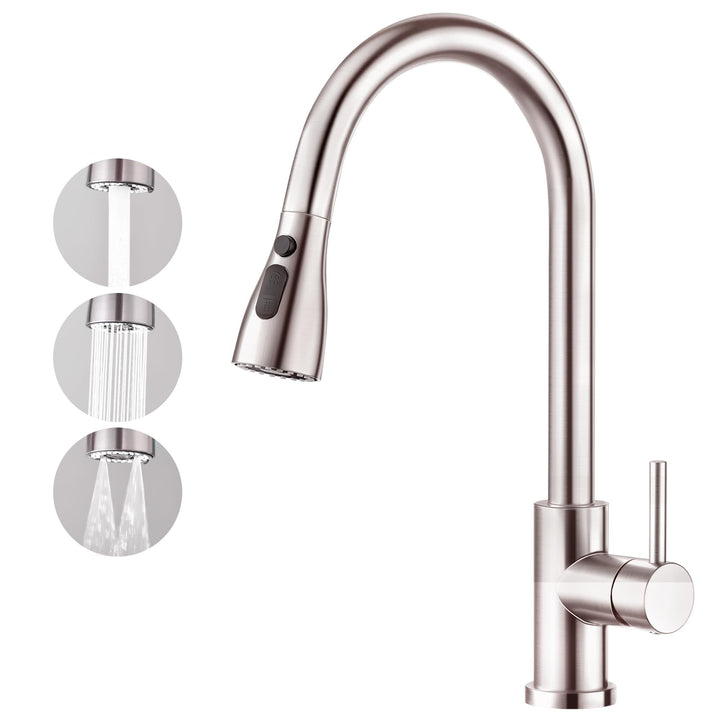 CREA Hochdruck Wasserhahnküche, Küchenarmatur mit 3 Funktionen Brause, Mischbatterie, Ausziehbar, 36