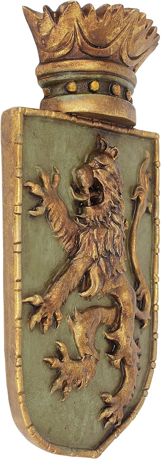 Design Toscano Mittelalterliches Schild Aufgerichteter Löwe, Wandskulptur Mittelalterlicher Rampant