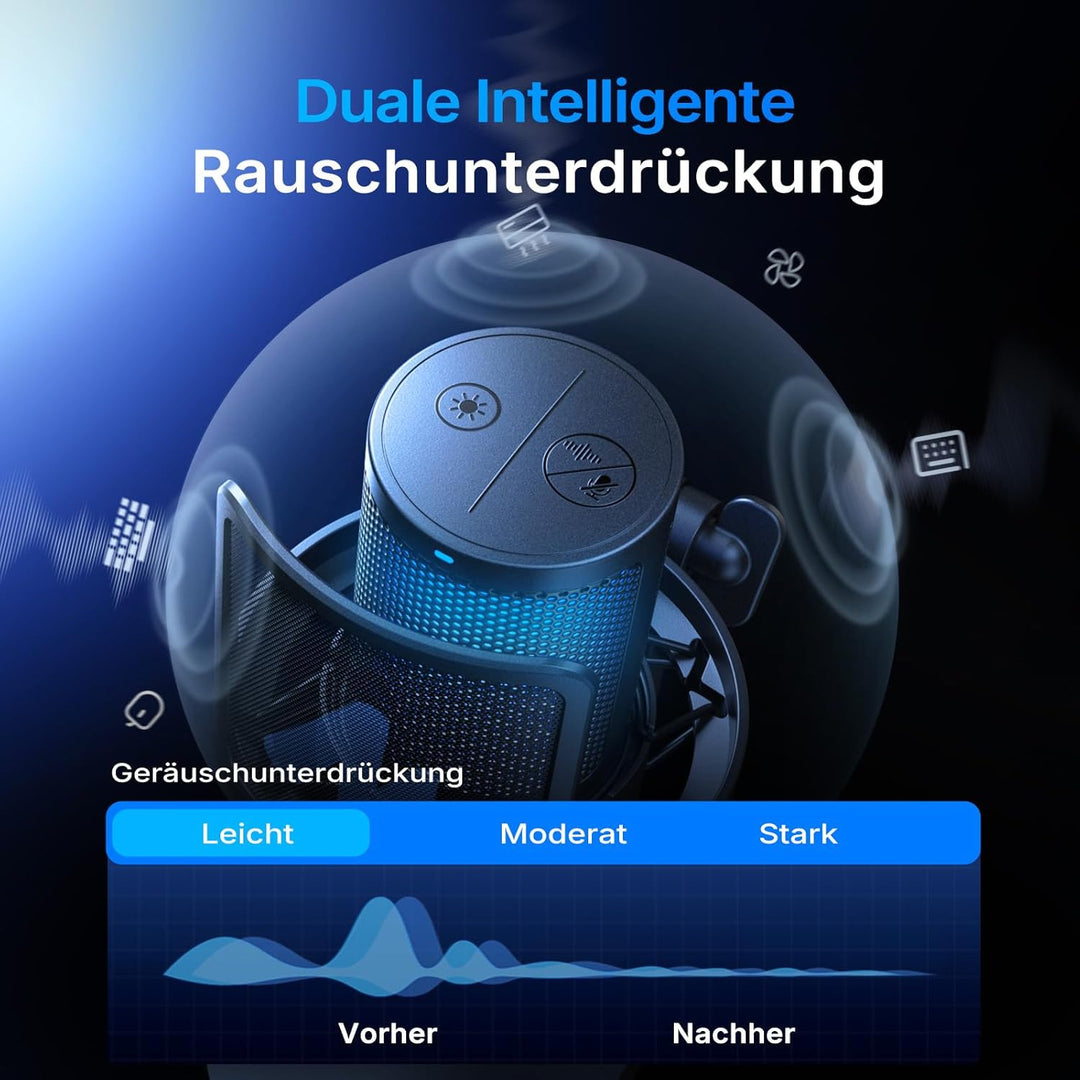 MAONO DGM20WS Wireless Mikrofon für PC, USB Mikrofon mit Mikrofonarm für Gaming & Streaming, Touch-G