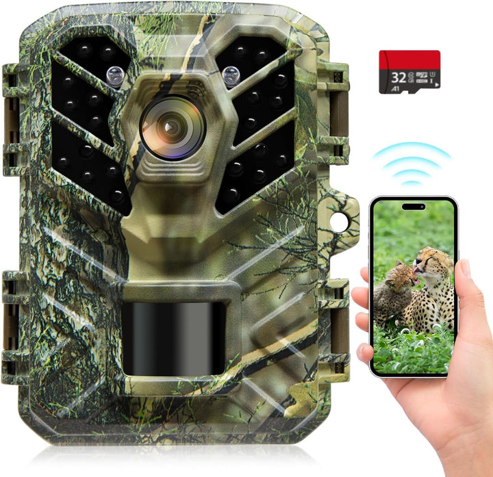 Coolifepro Wildkamera mit Handyübertragung App, 32MP Mini WLAN Wildkamera, 0,1 s Auslösegeschwindigk