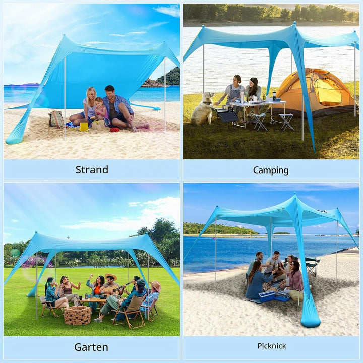 Sonnensegel Strand Strandzelt Sonnenschutz UPF50+, 3m X 3m X 2m Strand Sonnenschutz Mit 4 Alustangen