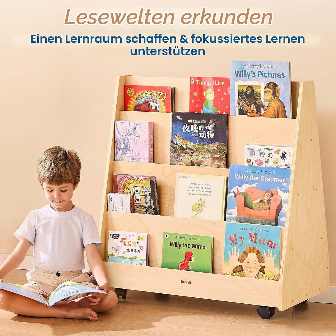 Bateso Kinderbücherregal für Kleinkinder und Babys, doppelseitiges Montessori-Bücherregal aus Holz f
