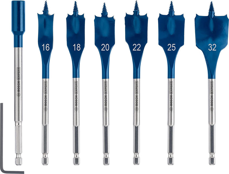 Bosch Accessories 7x Expert SelfCut Speed Flachfräsbohrer Set (für Weichholz, Grobspanplatte, Ø 16-3