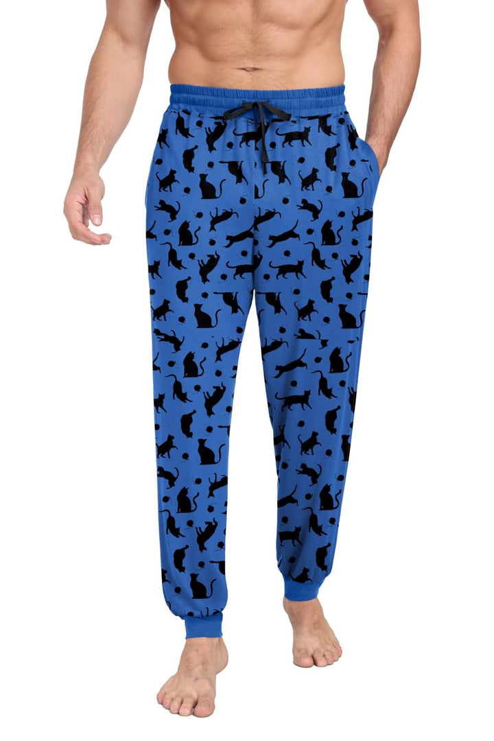 PrinStory Schlafanzughosen Für Herren Lang Pyjamahose Mit Taschen Elastischem Bund Schlafhose Lounge