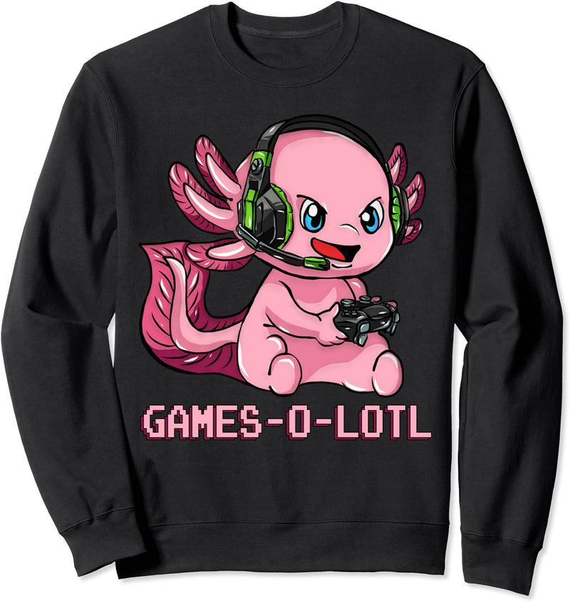 Gamesolotl Axolotl als Gamer mit Headset süsses Anime Kawaii Sweatshirt