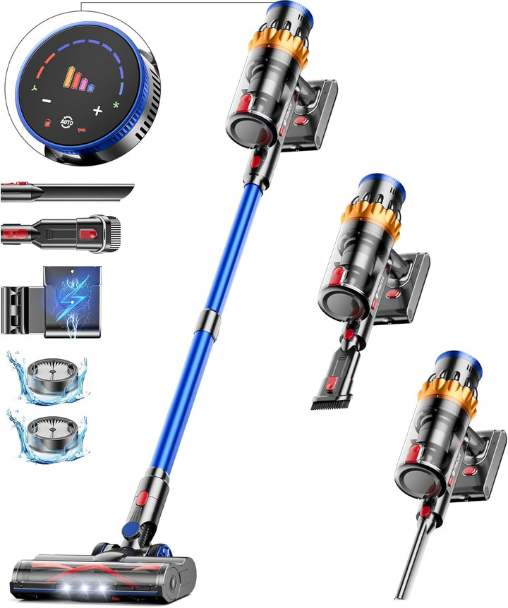 MIBODE Akku Staubsauger, 45000Pa/550W/70Mins Staubsauger Kabellos mit Smart Display, Staubsauger mit