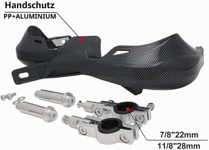 Anxin Dirt Bike Handschutz, Kohlefaser, Motorrad-Handprotektoren – 7/8 Zoll 22 mm und 1 1/8 Zoll 28
