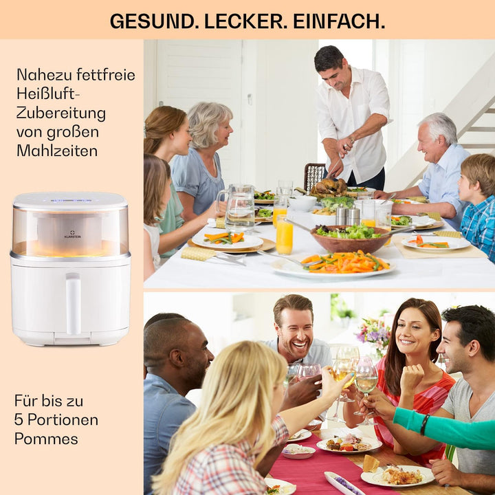 Klarstein Heissluftfriteuse, XL Air Fryer zum Frittieren, Friteuse mit Dampffunktion, Temperaturwahl