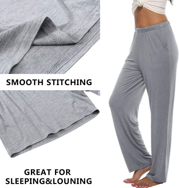 MoFiz Damen Schlafanzughose Lang Pyjamahose Nachtwäsche Weich Loungehose Freizeithose mit Taschen S