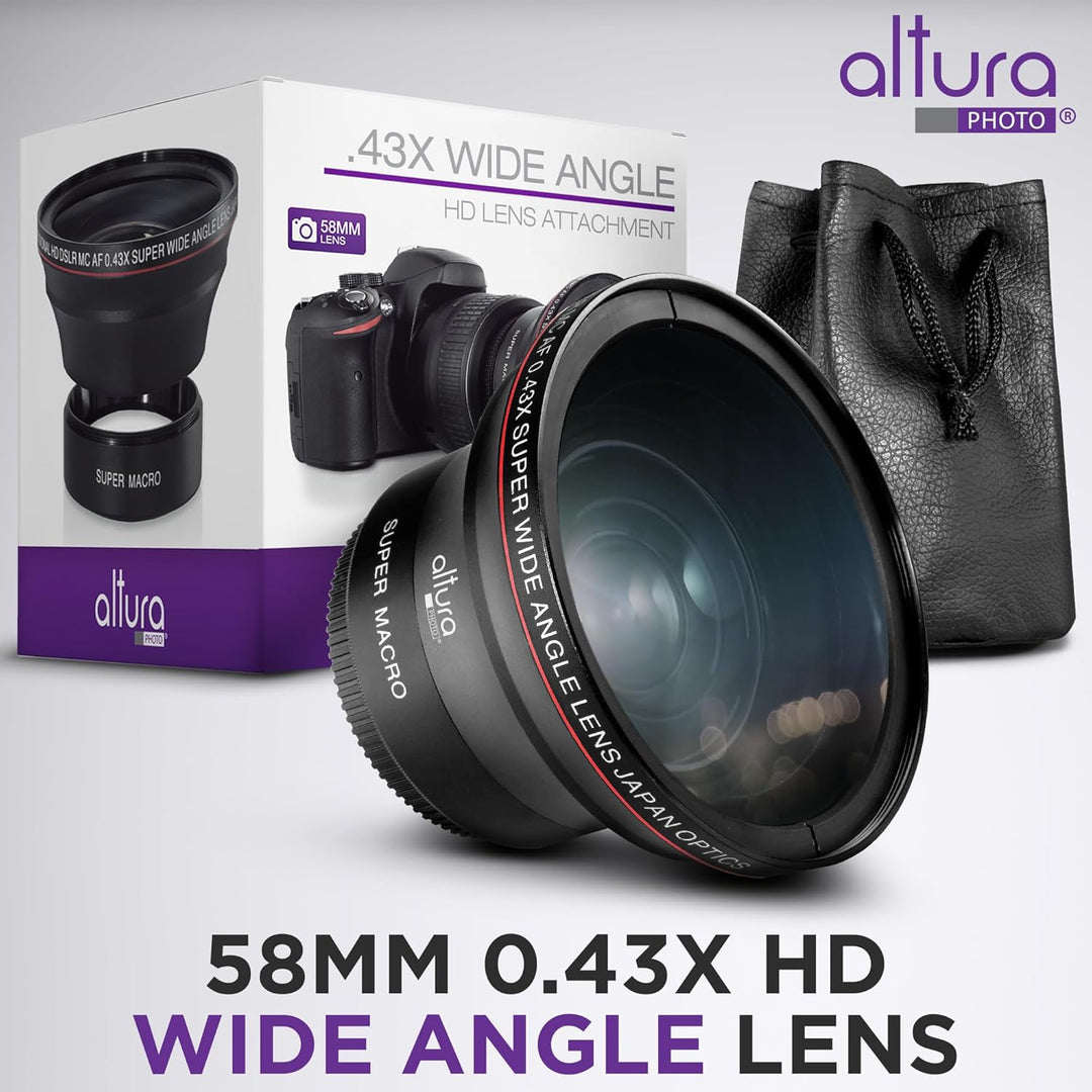 Yuhtech 58MM 0.43x Altura Photo Professional HD Weitwinkelobjektiv (mit Makroteil) für Canon EOS Reb