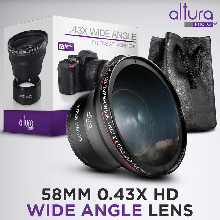 Yuhtech 58MM 0.43x Altura Photo Professional HD Weitwinkelobjektiv (mit Makroteil) für Canon EOS Reb