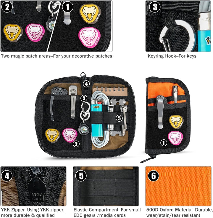VIPERADE VE22 EDC Pouch Klein EDC Werkzeugtasche mit 4 Taschen und 5 elastischen Fächern Klein EDC O
