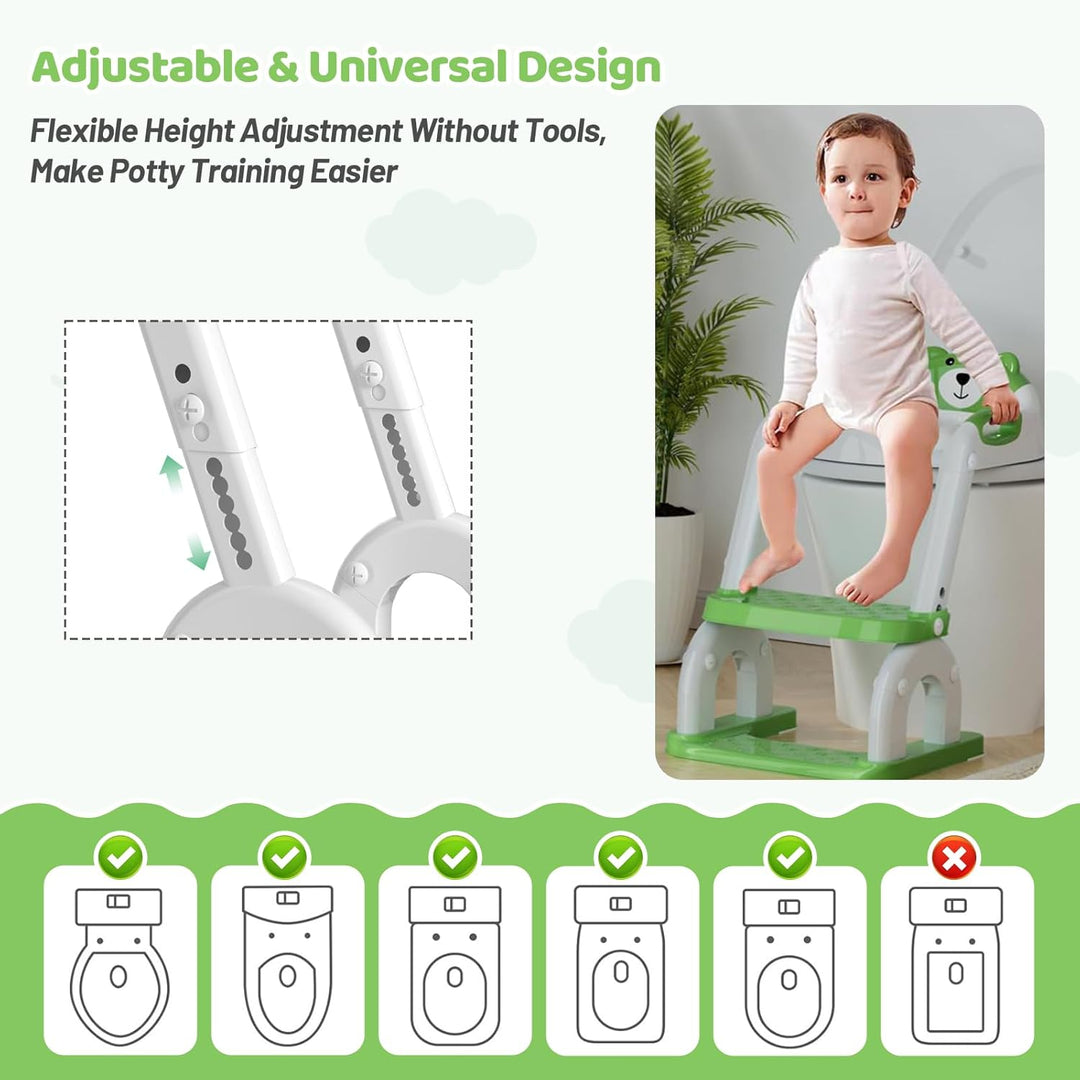8-fach höhenverstellbarer 2-in-1 Toilettensitz Kinder mit Treppe, Klappbarer Tritthocker mit Spritzs
