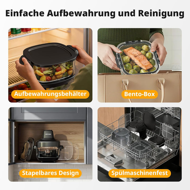 AIRMSEN Heissluftfritteuse 4,5L + 1,2L Doppelbehälter, 1500W Air Fryer Heissluftfritteuse 60–230°C,