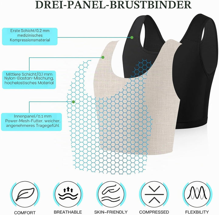 XUJI Atmungsaktive Halb Brust Binder für Transgender FTM Pullover Binder XXL N-schwarz, XXL N-schwar