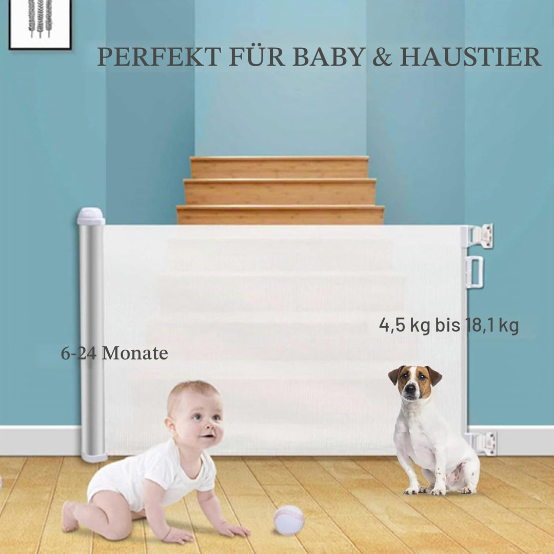 Treppenschutzgitter Ausziehbar 140cm Türgitter für Babys Hunde,Weiss Weiss 140CM, Weiss 140CM