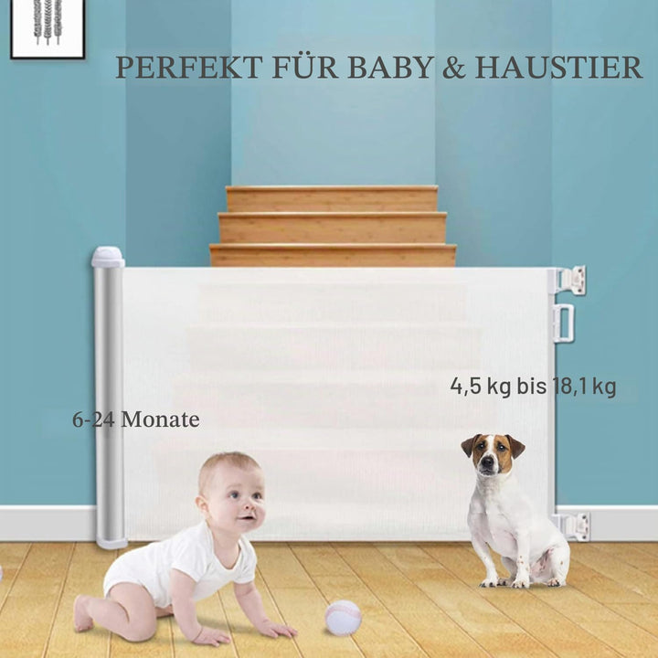 Treppenschutzgitter Ausziehbar 140cm Türgitter für Babys Hunde,Weiss Weiss 140CM, Weiss 140CM