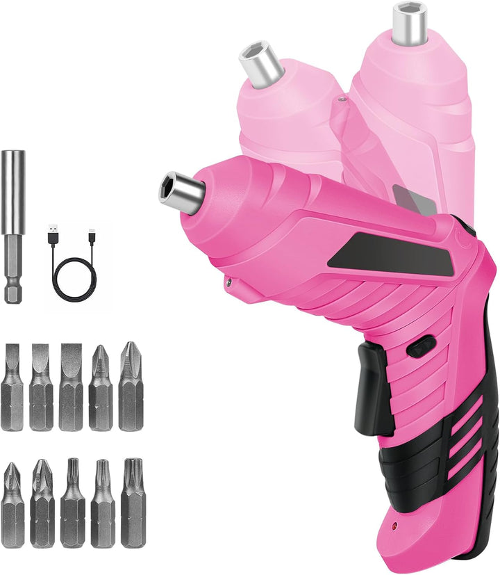 Pink - Elektroschrauber flintronic Akkuschrauber Klein, Mini con LED-Licht, 1300mAh Akku Wiederaufla