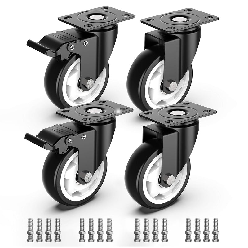 100mm Lenkrollen mit Sicherheitsbremse 4er Set Schwerlastrollen (2 mit Bremsen und 2 ohne) Möbelroll