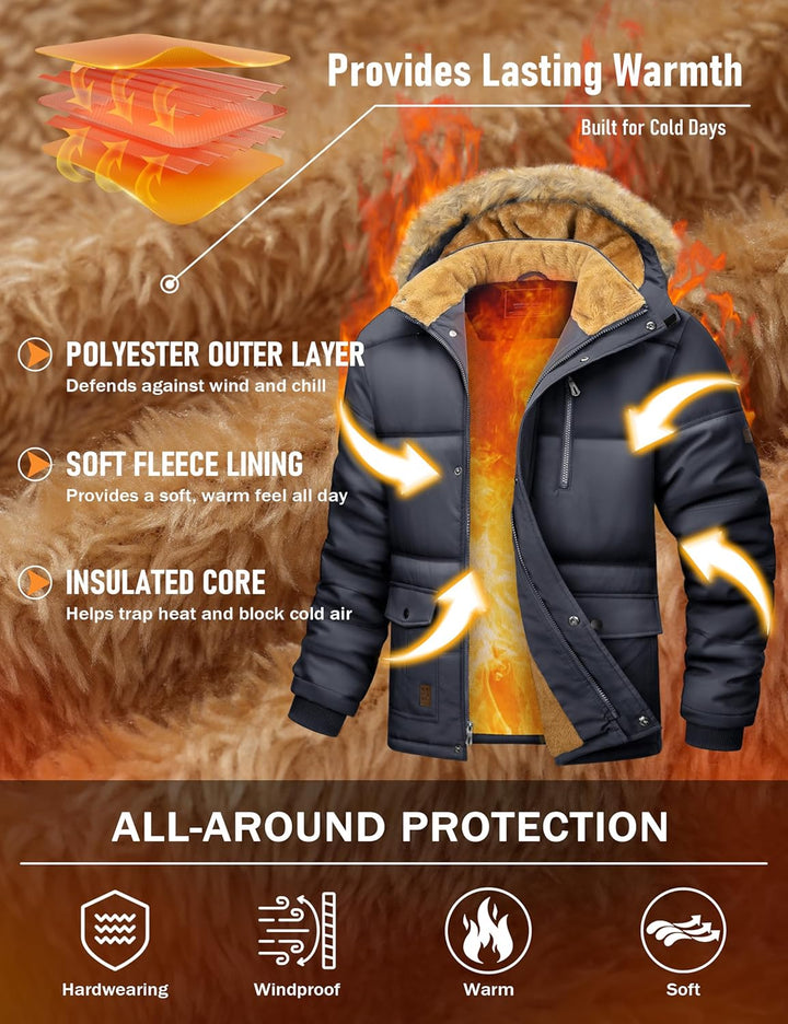 MAGCOMSEN Herren Winter Parka Jacke Winddicht Outdoor Warme Fleecejacke Freizeit Übergangsjacke Wass
