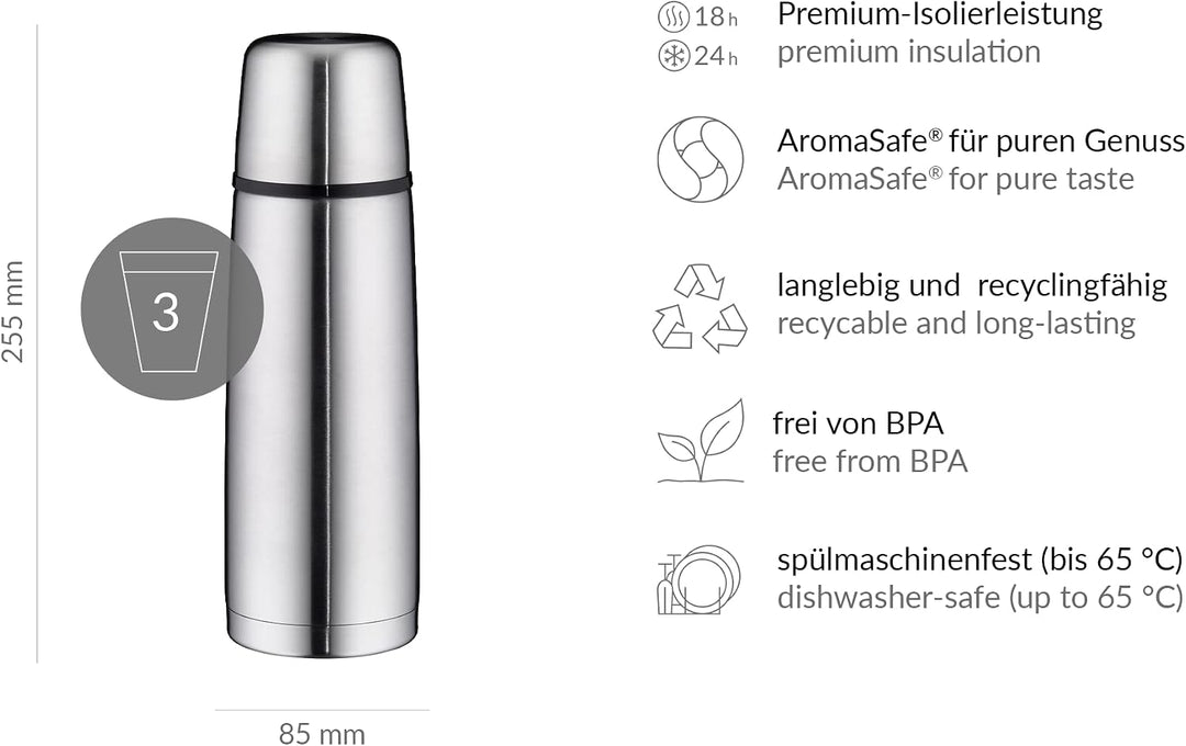 alfi ISOTHERM PERFECT DV 750 ml, Isolierflasche aus Edelstahl mit Trinkbecher, absolut dicht mit Dre