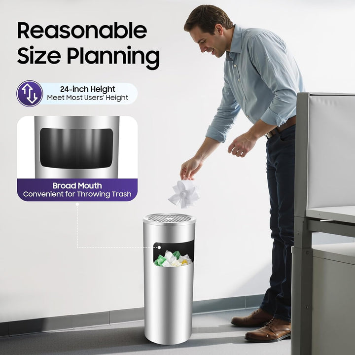 2-in-1 Standaschenbecher für draussen Mülleimer mit Aschenbecher 60,5 x 24,5 cm 30 L Grau,Wasserdich