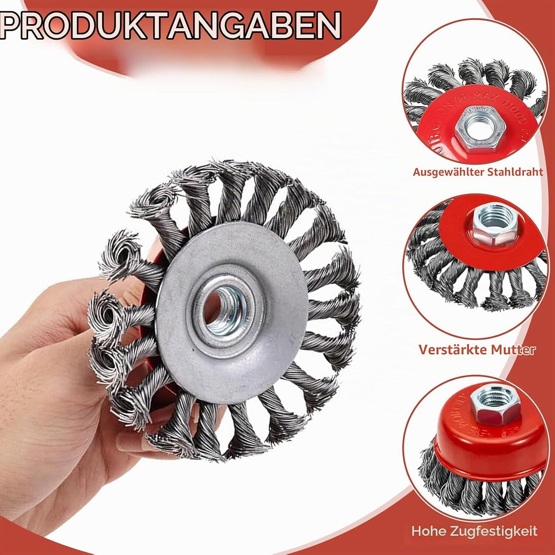 6 Stück Drahtbürste Winkelschleifer, 75mm/100mm Stahlbürste Flex Set M14 Topfbürste Winkelschleifer