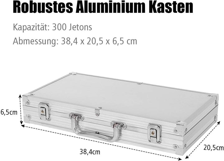 RELAX4LIFE Pokerset Pokerkoffer mit 300 Poker Chips, 2 Kartendecks, Händler & 5 Würfel, Kartenspiel