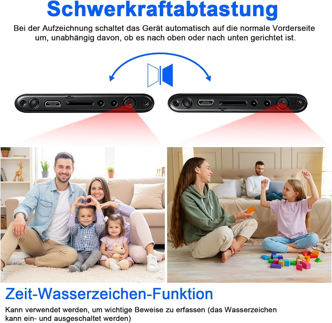 Mini HD 1080P Kamera,Powerbank Kleine Kamera 5000mAh mit Akku 3-in-1-Kabel,Videokamera mit Schwerkra