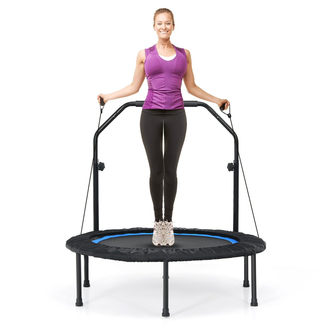 GOPLUS Fitnesstrampolin Indoor, φ101cm Mini Trampolin mit verstellbarem Griff, Bodentrampolin klappb