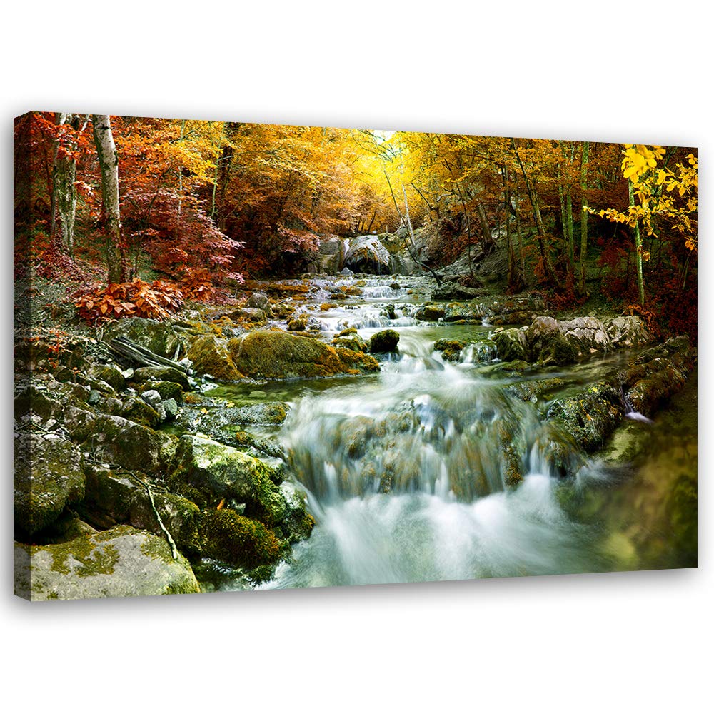 Feeby Wandbild Bach Druckbild Leinwandbild Wald Gelb 100x70 cm
