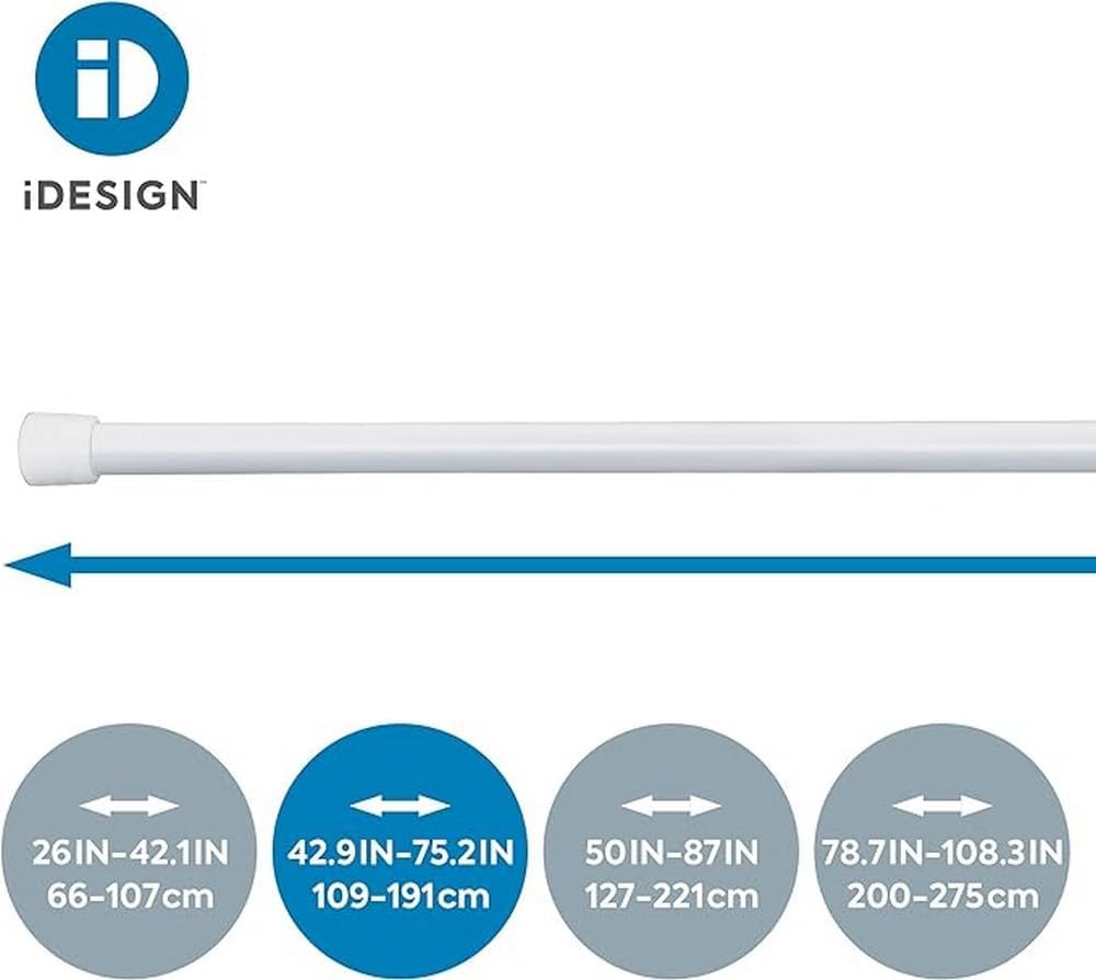 iDesign 78572 Duschvorhangstange, mittellange Teleskopstange aus Edelstahl, ausziehbare Duschvorhang