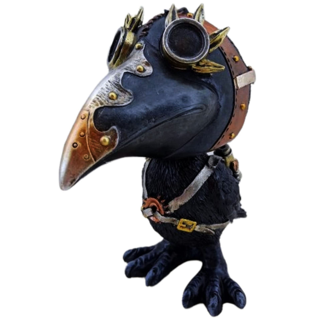 Objectz Wackelkopf Figur Kleiner schwarzer Rabe mit Pestmaske - Vogel mit beweglichem Kopf - Gothic